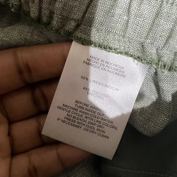 Jones New York Women 1X Crop Ankle Pants Linen Blend green White Cuffed elastic - Picture 9 of 9